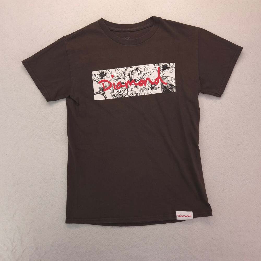 Diamond Graphic Casual Crew Neck Short Sleeve T Shirt Mens Size Small S Brown - Picture 2 of 9